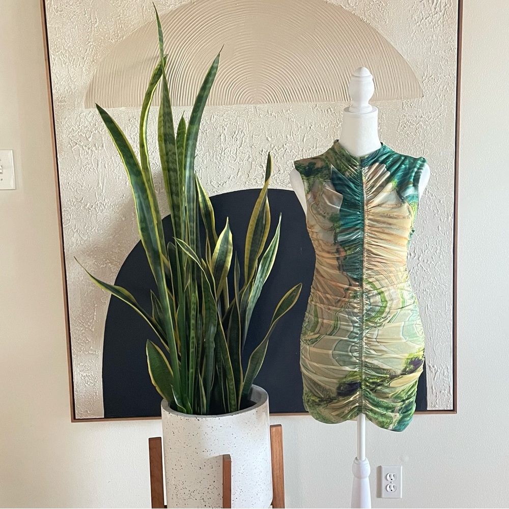 Zara green ruched mini dress